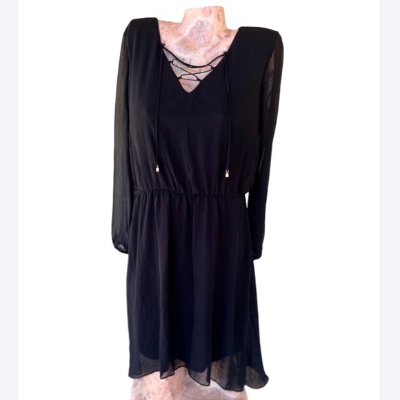 Thalia Sodi Dresses & Skirts - Sheer Lace Up V-Neck Long Sheer Long Sleeve Dress